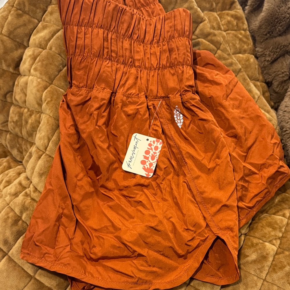 Free People Burnt Orange Smocked Waist Shorts